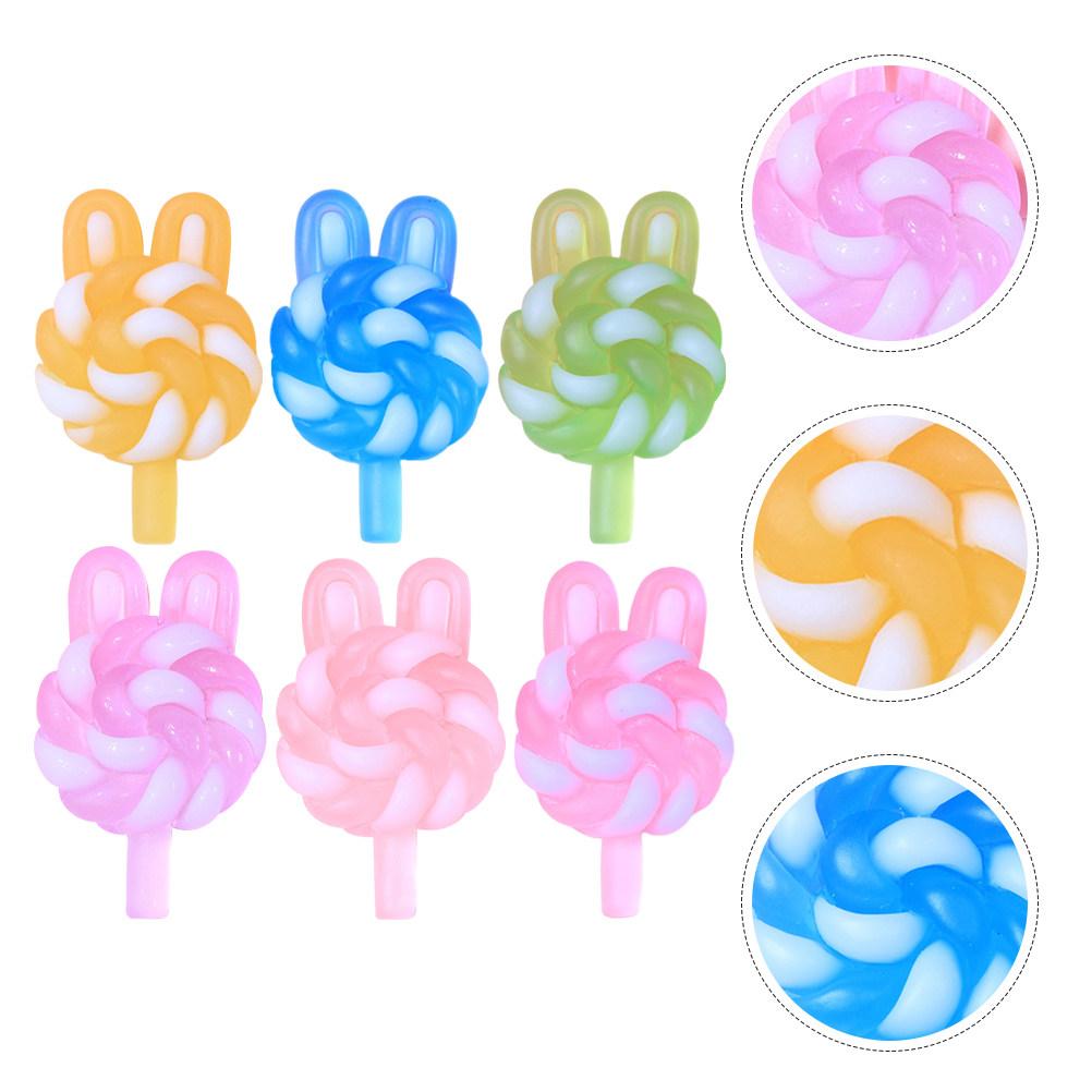 Crafting Resin - 24 個のかわいい漫画ロリポップチャームウサギの形をした光るプラスチック樹脂ペンダント DIY クラフトジュエリー用品キーホルダーネックレス用