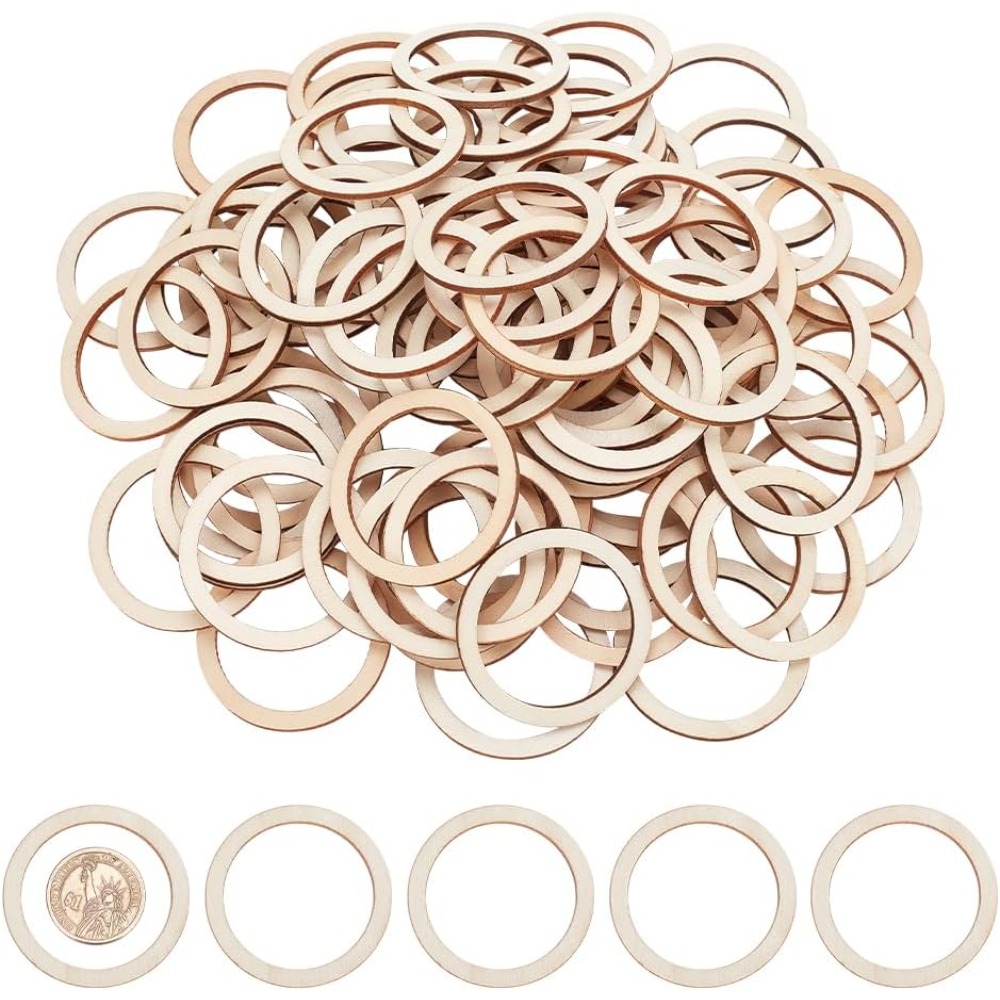 Wood Ring Blank - クリスマス絵画用の未完成の木片、円形の装飾品、空白の木製スライス、焼き絵、リングの形、1.96 