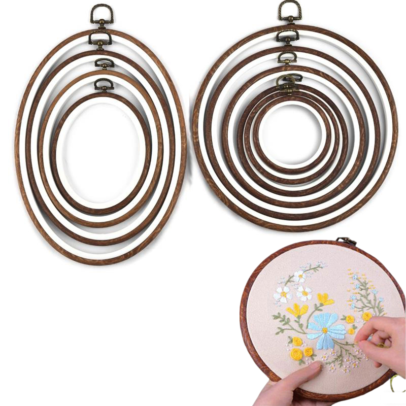 Wood Ring Blank - 10個入り 裁縫道具 丸型/楕円型 模造木製 刺繍枠セット プラスチック製