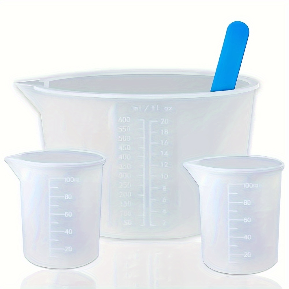 Mixing Cup Silicone - シリコン計量カップ、600ml/20oz&100mlの増粘・研磨用樹脂混合カップ付き樹脂用品、お手入れ簡単、シリコン製