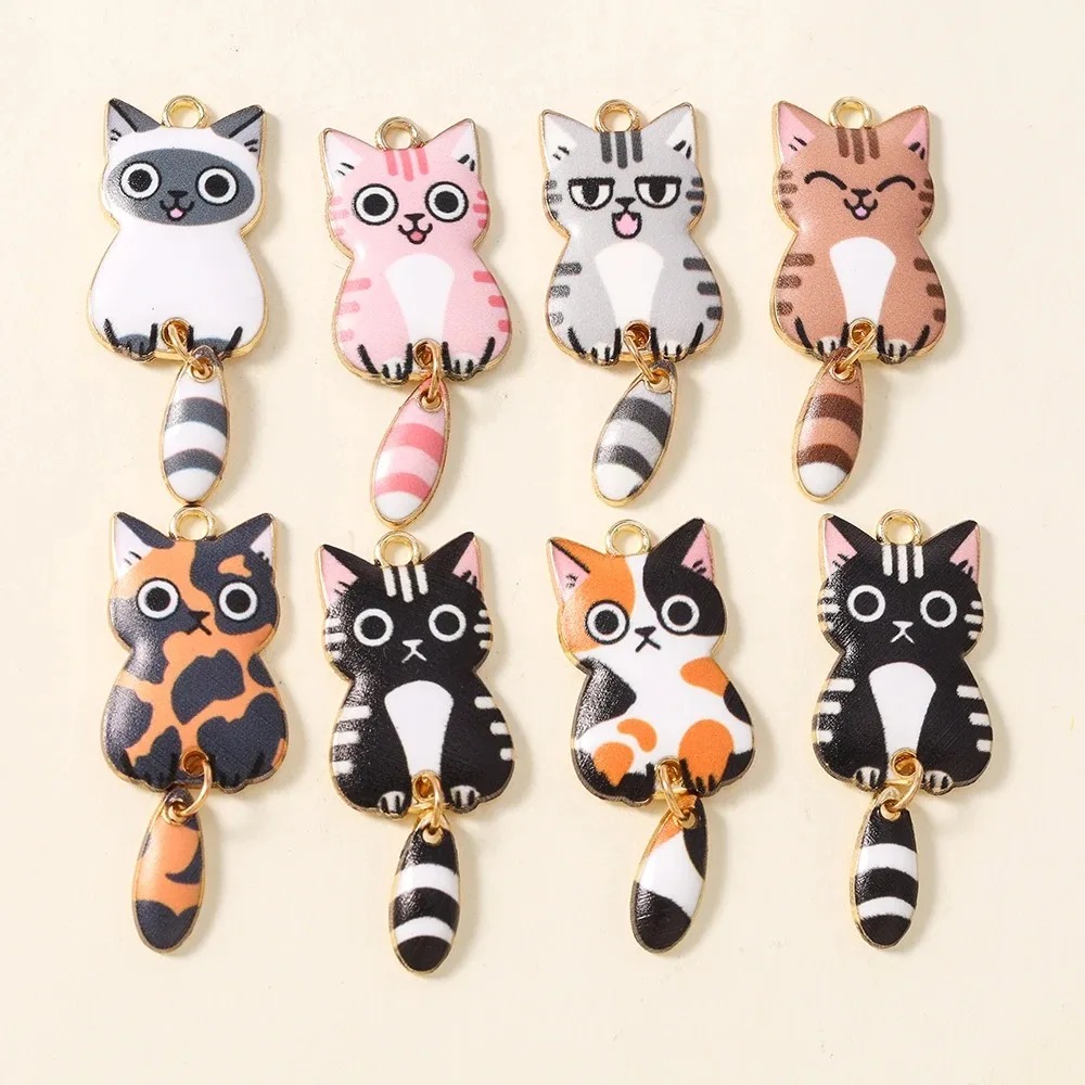 Resin Craft Supplies - 10 個 16 × 39 ミリメートルかわいい漫画猫樹脂チャーム素敵な動物ペンダント