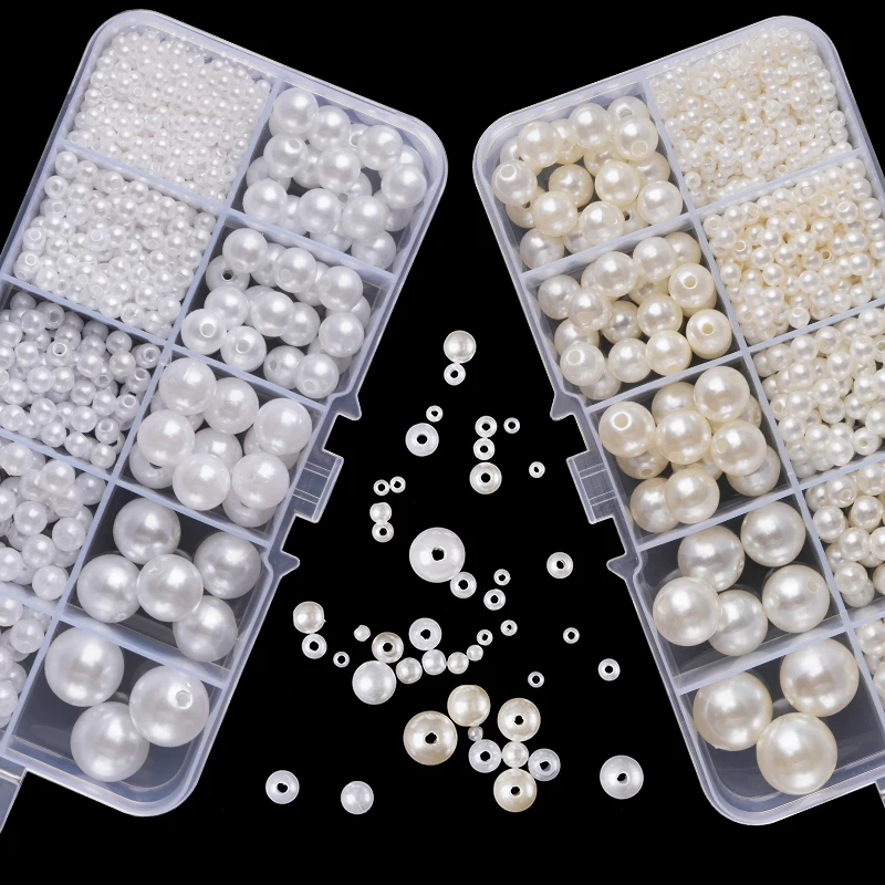 Crafting Resin - 800個入り人工フェイクパール樹脂ビーズキット、丸型パールビーズ、穴あきルーズパール、DIYクラフトネックレスジュエリー用