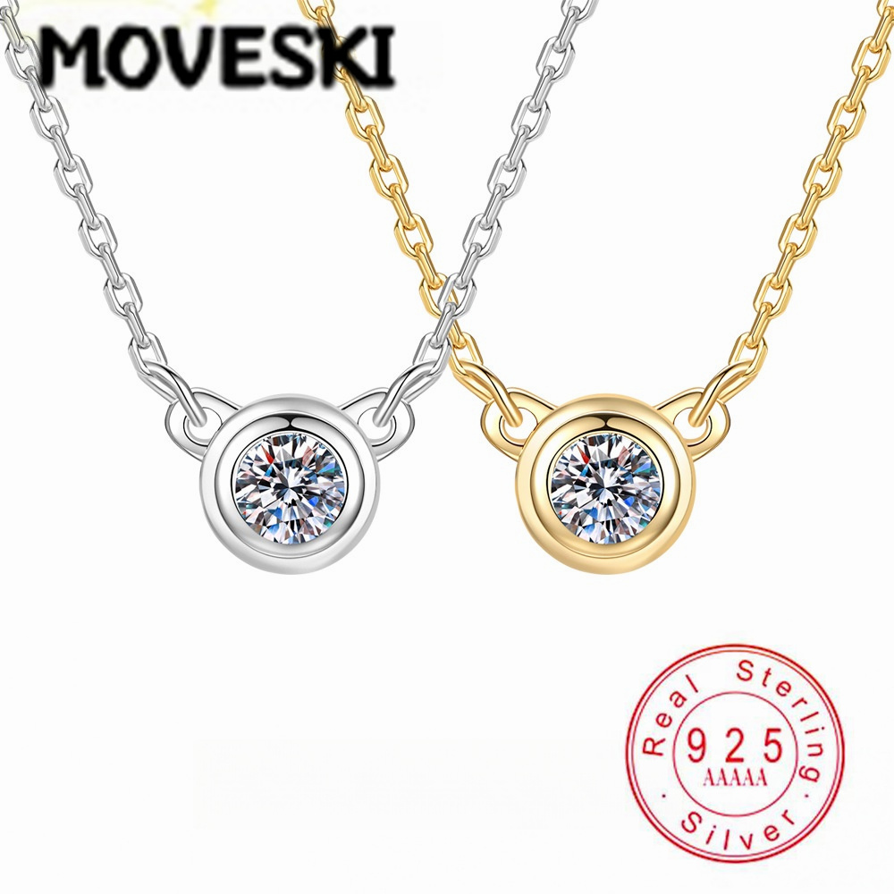 Bezels Set Pendant - S925スターリングシルバー モアサナイト ベゼルセット ペンダントネックレス レディース ゴールドメッキ