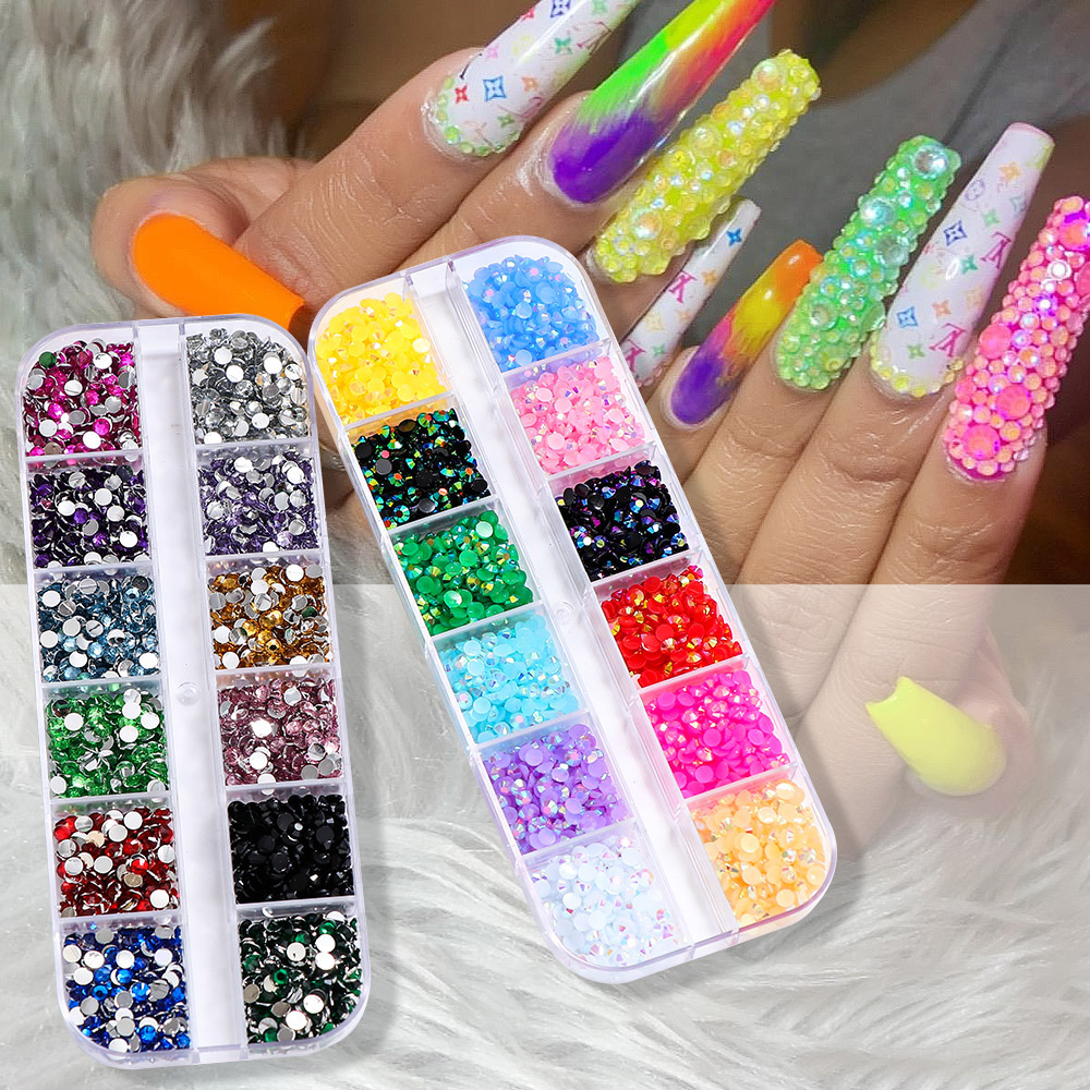 Resin Glitter Pack - 2400個入り 2mm AB ジェリーラインストーンセット ラウンドレジン フラットバック