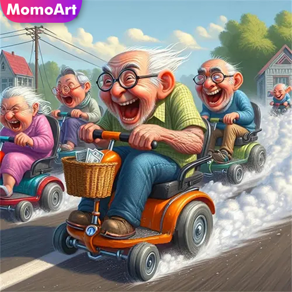 Resin Craft Kit - Momoart 5D DIY ダイヤモンドモザイク老人カップルポートレート針仕事絵画漫画クロスステッチセット刺繍壁装飾