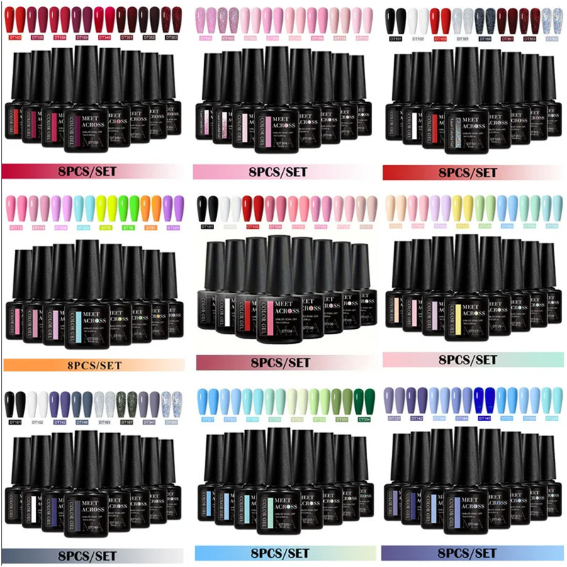 Resin Glitter Pack - 8色ジェルネイルポリッシュセット HEMA TPOフリー レッドピンクグリッター セミパーマネント ソークオフ