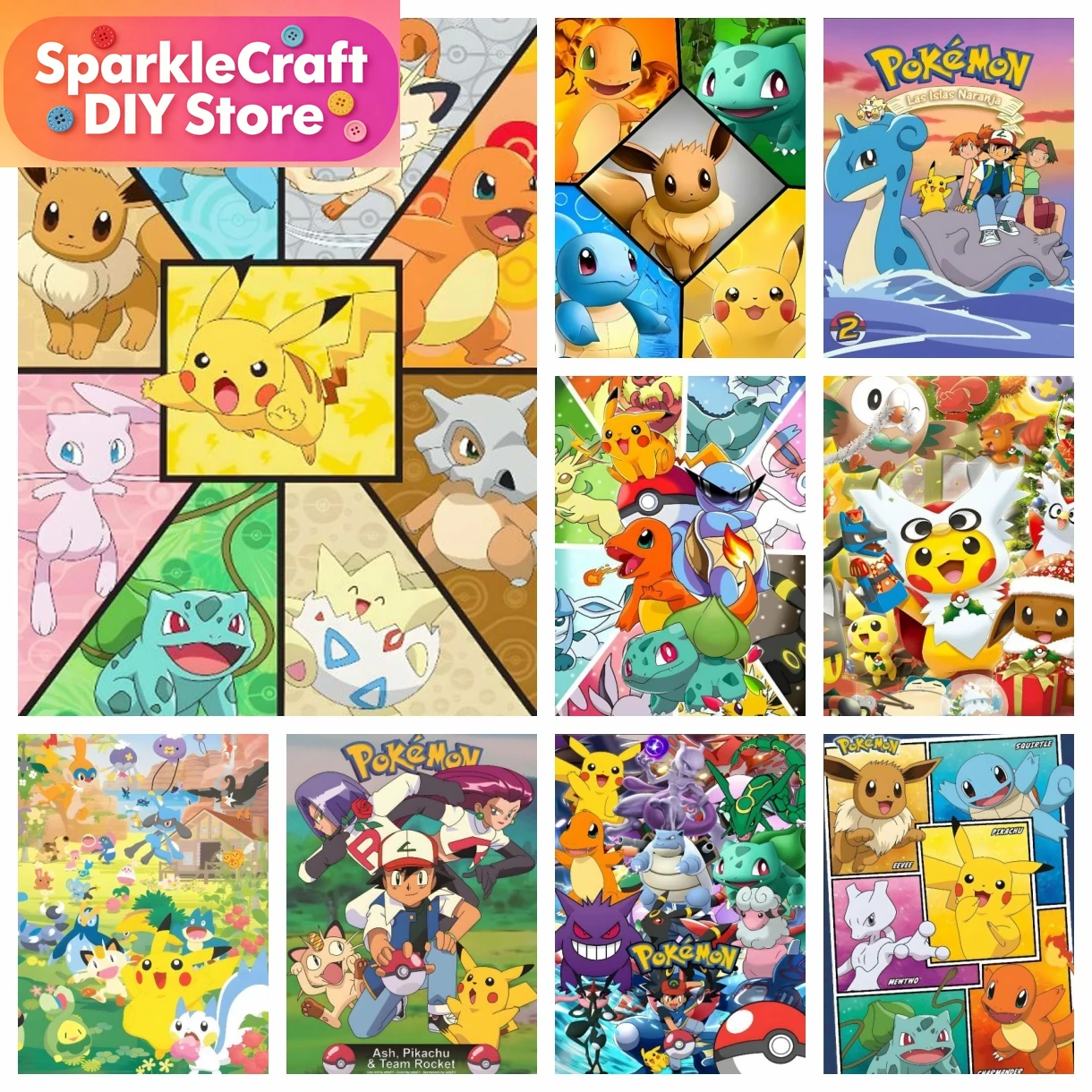 Resin Craft Kit - 1pc フレームレス漫画ポケモンアニメダイヤモンドアート絵画キットステッカー工芸品モザイク刺繍チャームマンガ 5d DIY クロスステッチ H