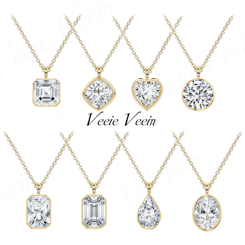Bezels Set Pendant - Veeie Veein ジュエリー 3ct 不規則モアッサナイトペンダントネックレス ベゼルセット