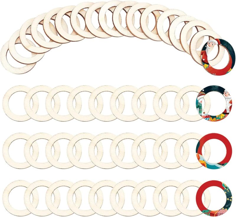 Wood Ring Blank - 塗装用天然未完成木製サークル、円形装飾品、木製リンクリング、ブランクスライス、30mm、100個