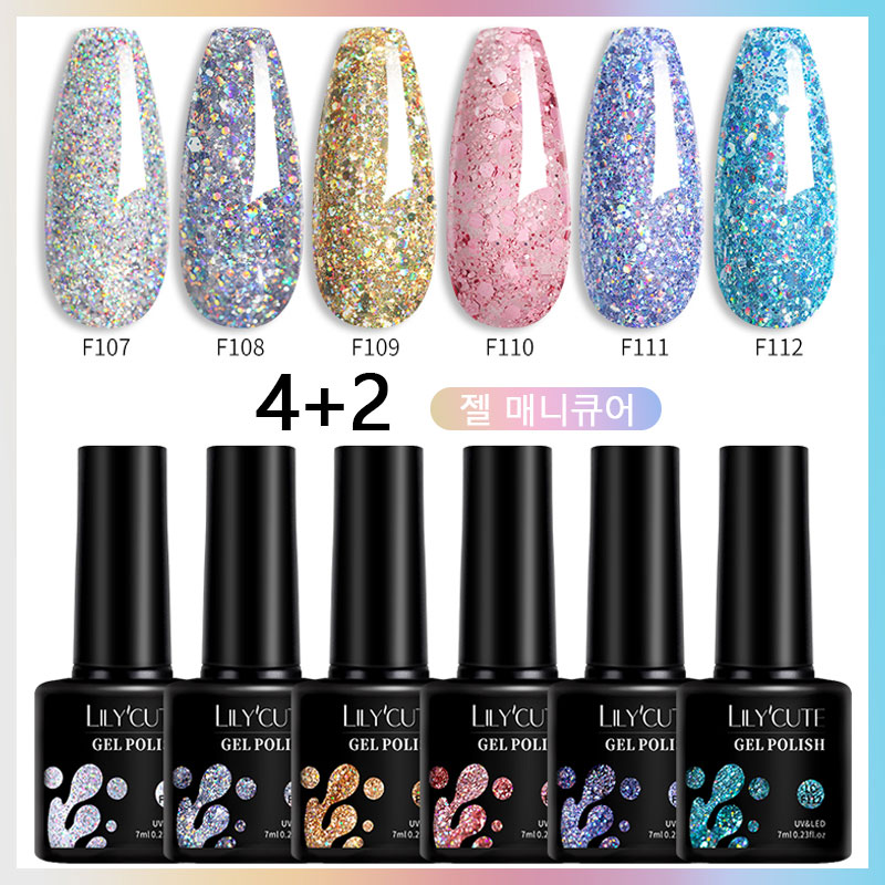 Resin Glitter Pack - Lilycute 7ml 6ピース/セットグリッタージェルマニキュアバーニス半永久的なグリッターポリッシュダイネイルアートled uvジェル