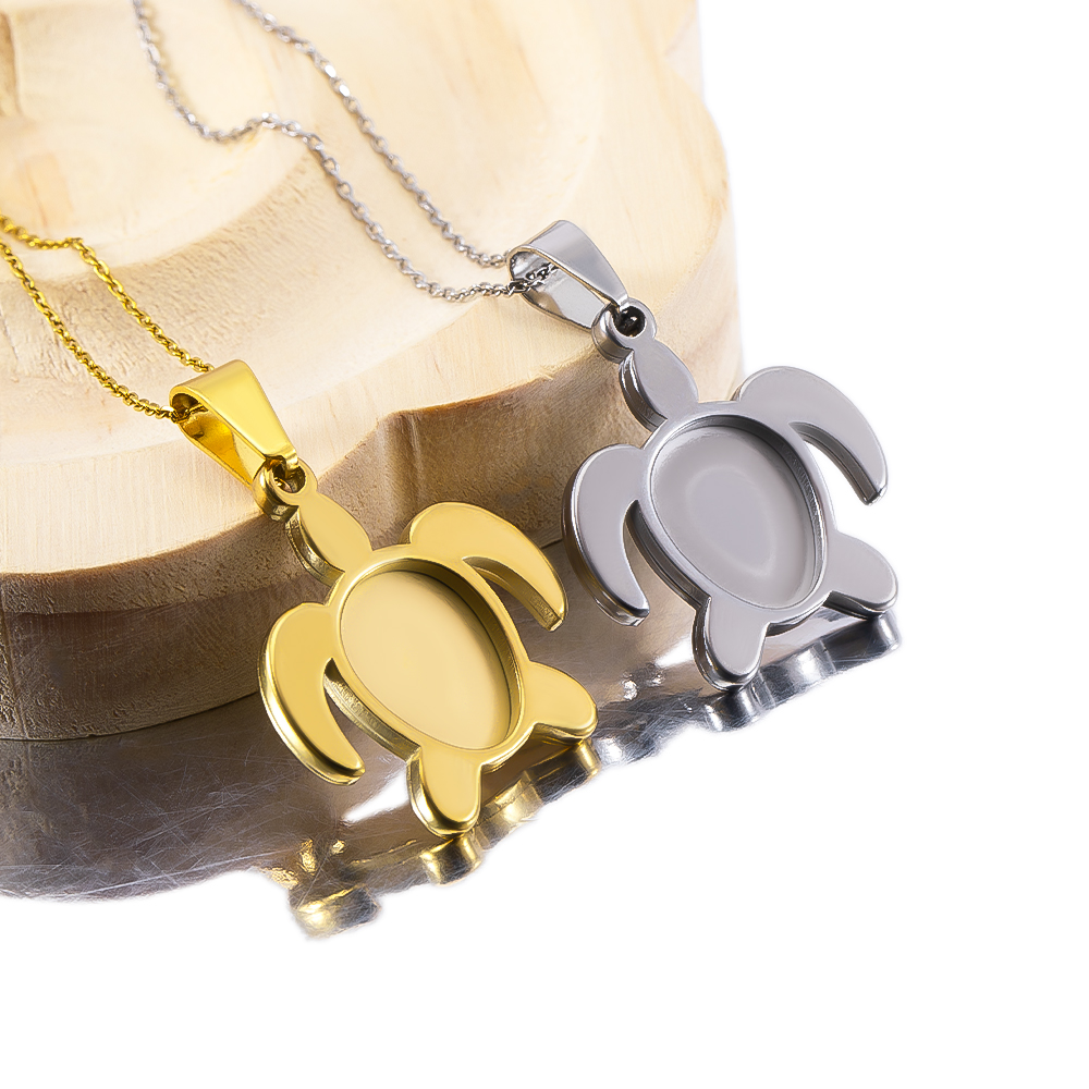 Bezels Set Pendant - 1個/5個 ステンレス製 金メッキ タートル カボション ベース
