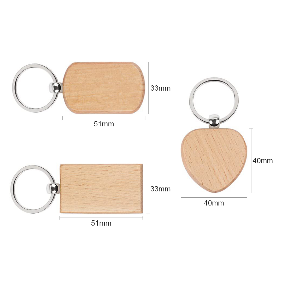 20個入り 未仕上げ木製キーホルダーブランク 長方形 ハート - Wood Ring Blank のレビューと価格