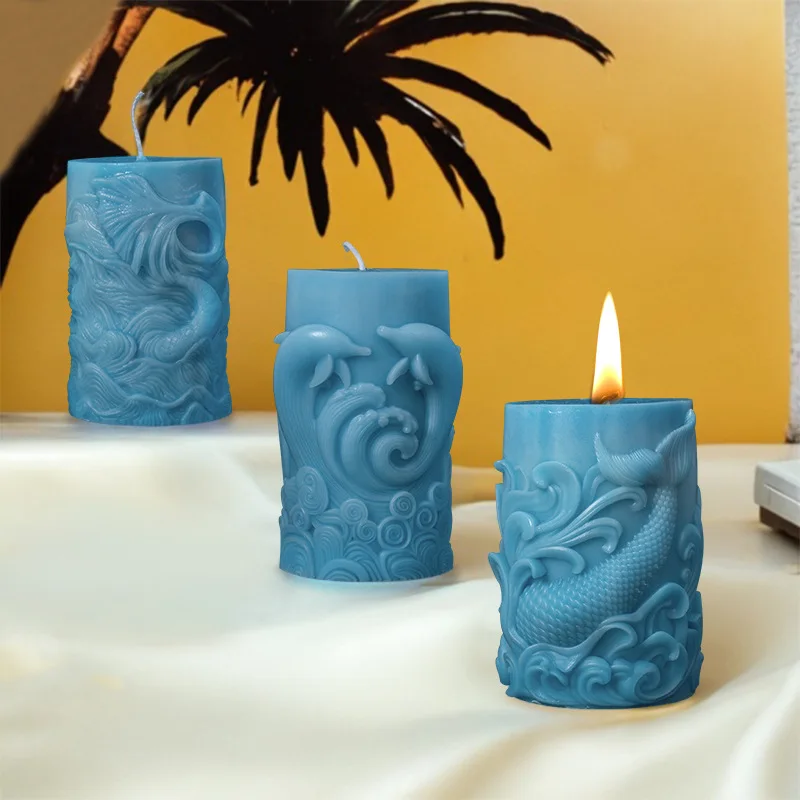円筒形シリコンキャンドルモールド、レリーフ石膏モールド、石膏 - Resin Ocean Wave Mold のレビューと価格