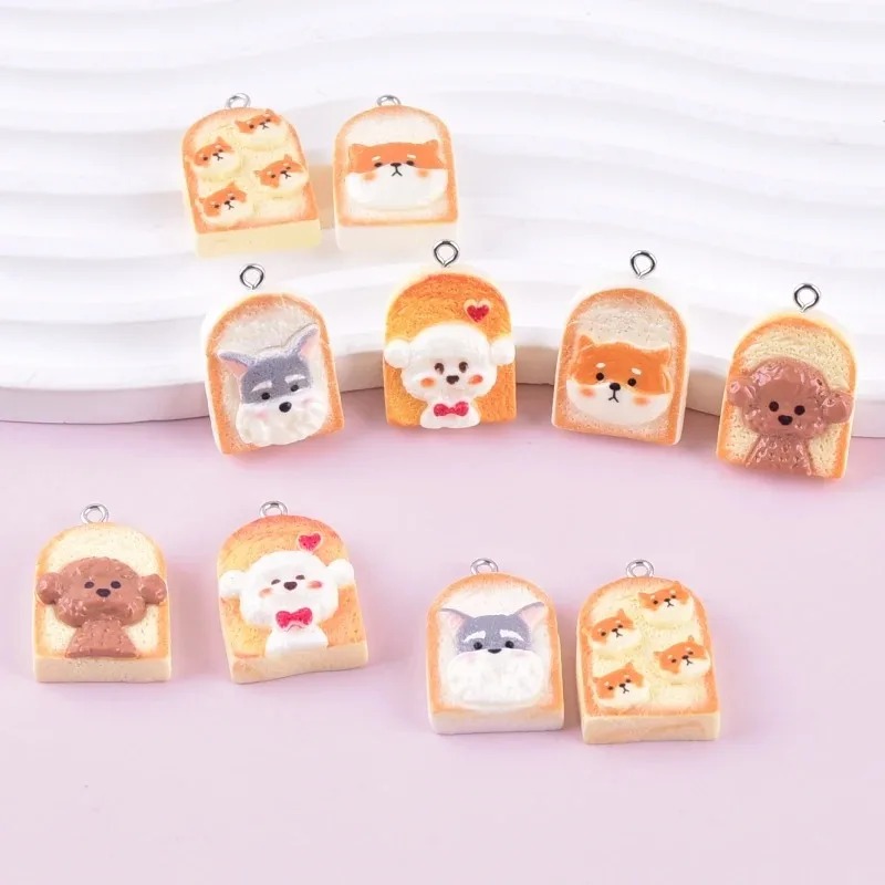 10 個かわいいトースト犬樹脂ペンダント漫画動物チャーム D - Resin Craft Supplies のレビューと価格