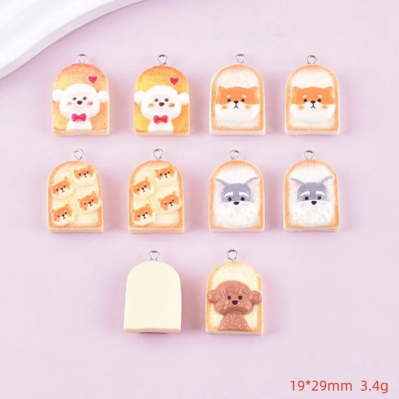 10 個かわいいトースト犬樹脂ペンダント漫画動物チャーム D - Resin Craft Supplies のレビューと価格