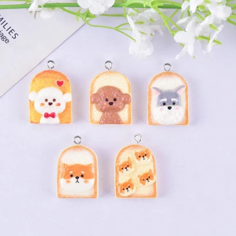 10 個かわいいトースト犬樹脂ペンダント漫画動物チャーム D - Resin Craft Supplies のレビューと価格