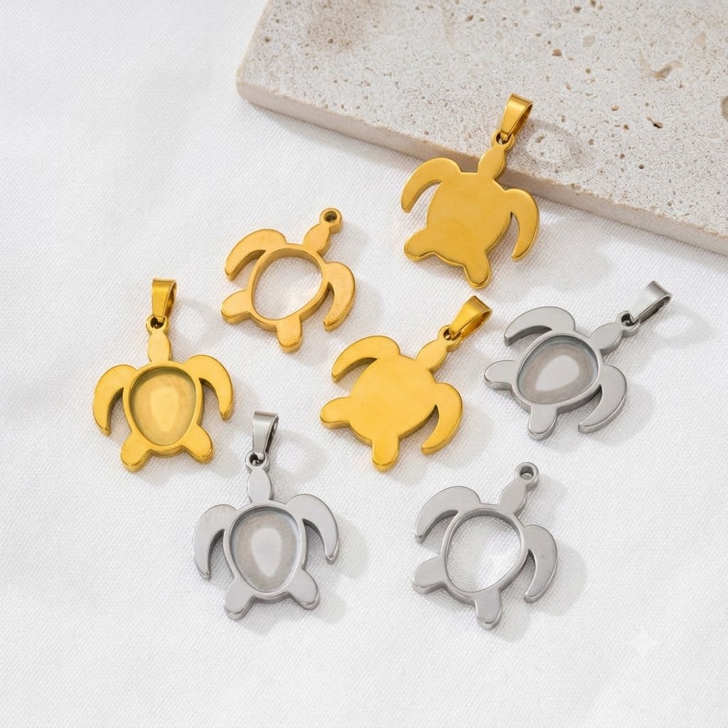 5個/ロット ステンレススチール製 タートルカボションベース - Bezels Set Pendant のレビューと価格